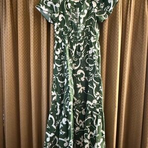 Anthropologie Green and White Somerset Maxi Dress